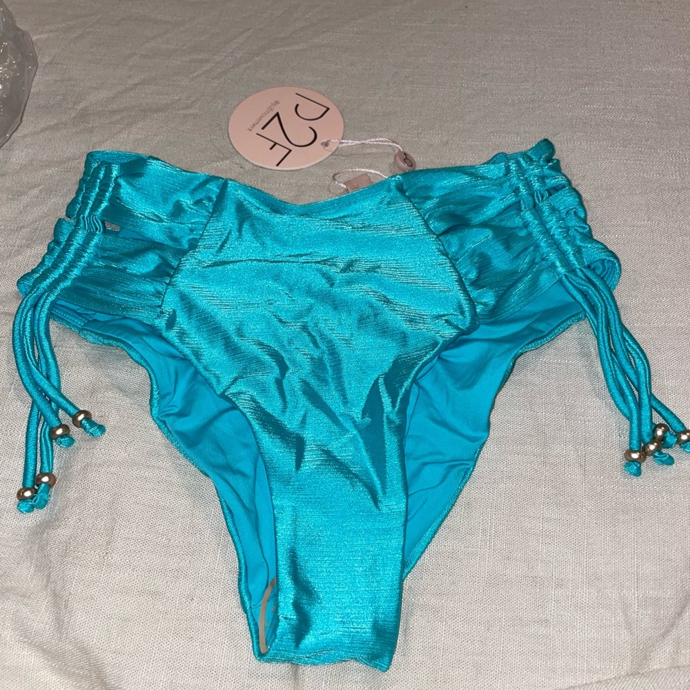 P2F movement shiny tricot teal bikini bottoms